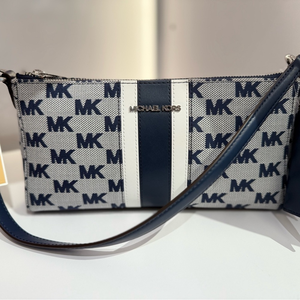 Michael Kors Navy and White Crossbody Bag